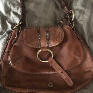 Chic Brown Leather Shoulder Bag with Gold Accents